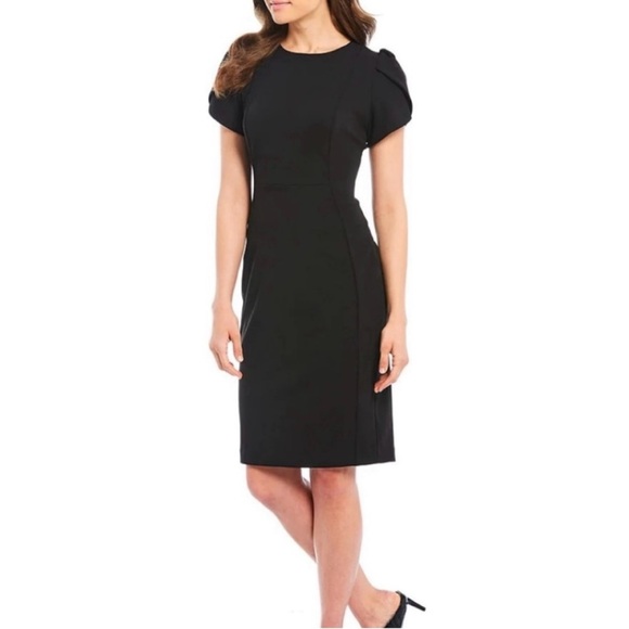 💜 NWT! Purple CALVIN KLEIN Sheath Tulip Sleeve Dress - Size 4 - Picture 5 of 12